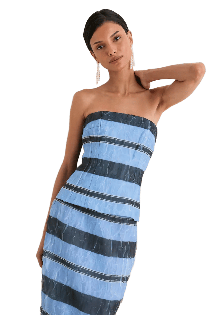 Blue and Black Graphic Stripe Munveen Top