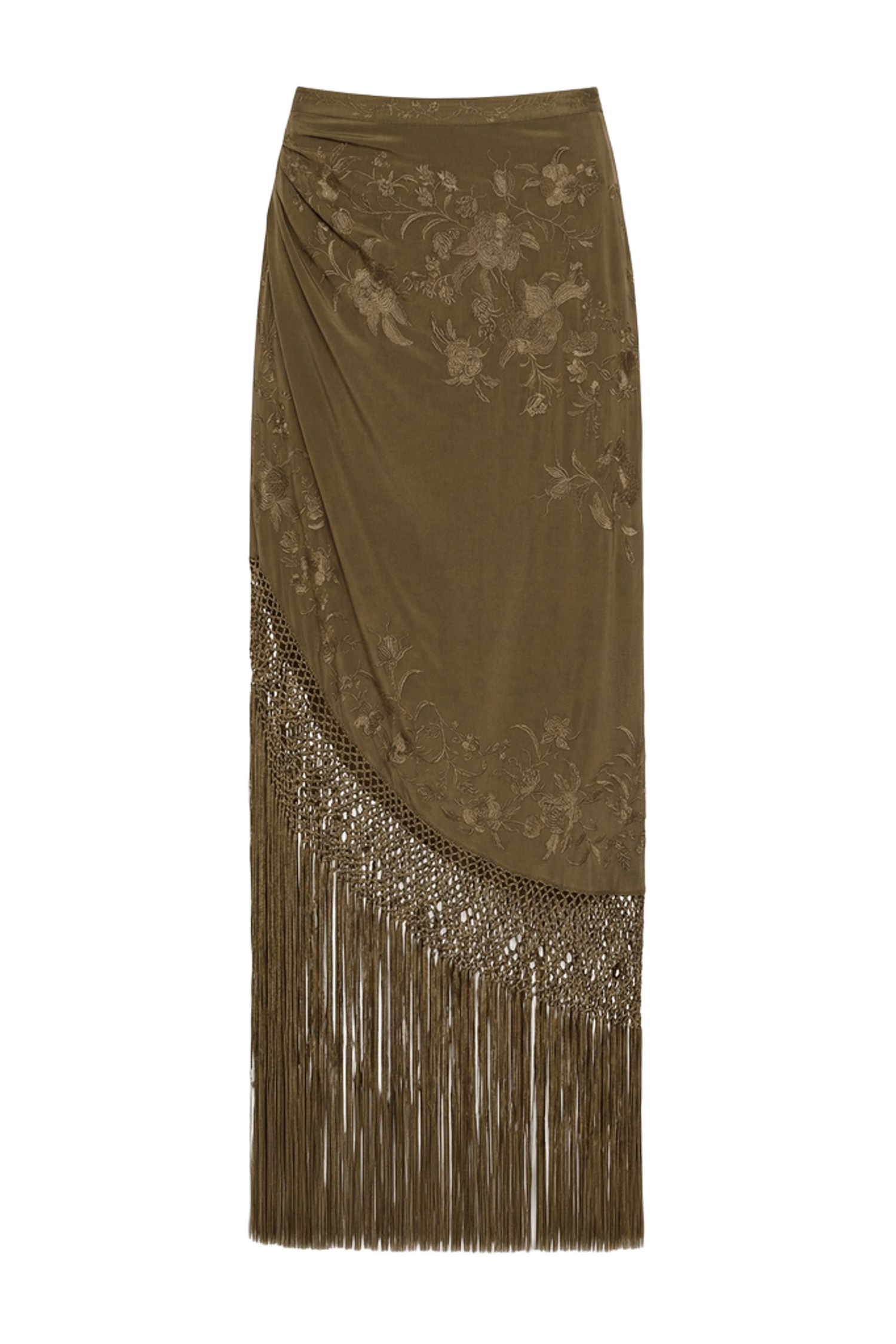 Lark Silk Fringe Skirt - Malachite