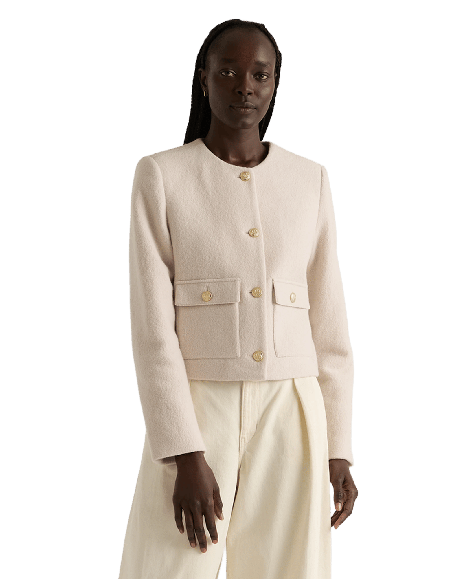 100% Merino Wool Collarless Cropped Jacket