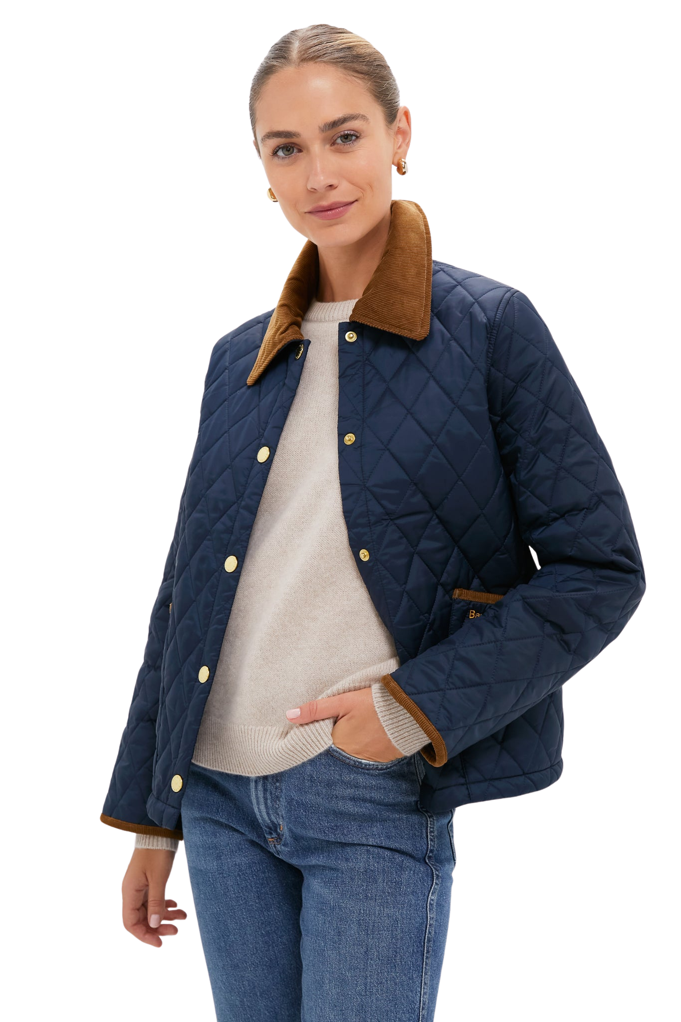 Navy Icons Cropped Liddesdale Quilted Jacket