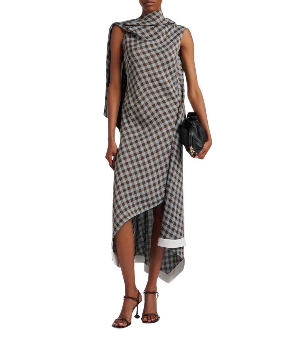 Loewe Gingham asymmetric crêpe midi dress