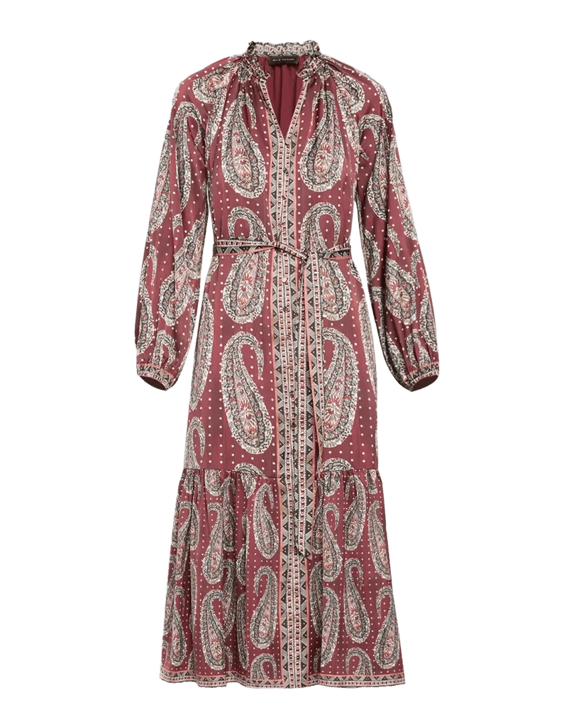 The Sienna Paisley-Print Flounce Midi Dress