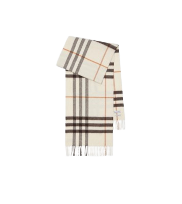 Check Cashmere Scarf in Pebble white | Burberry Official