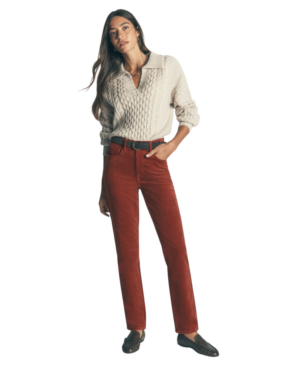 High Rise Cord Slim Jeans