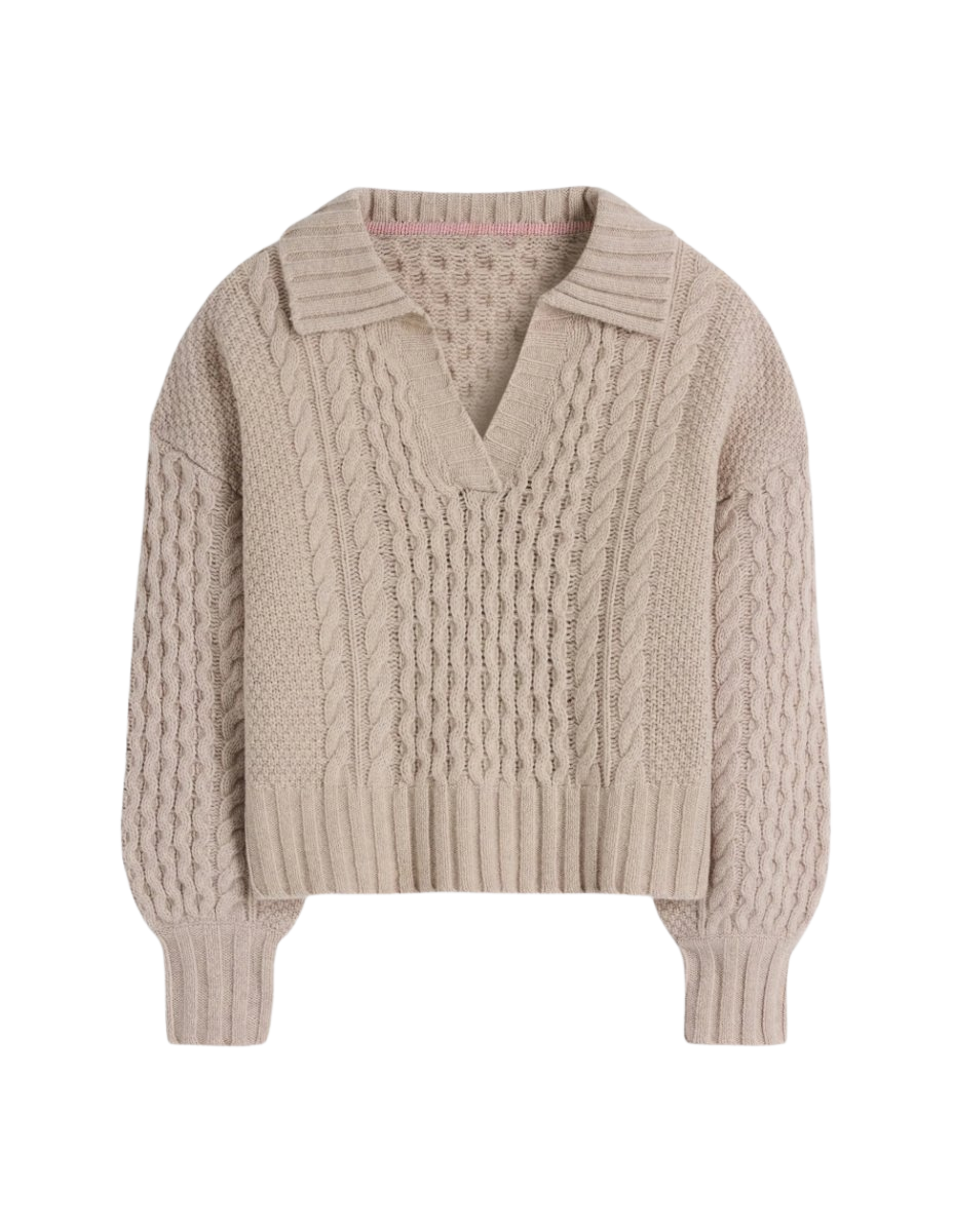 Collared Cable Knit Sweater Oatmeal