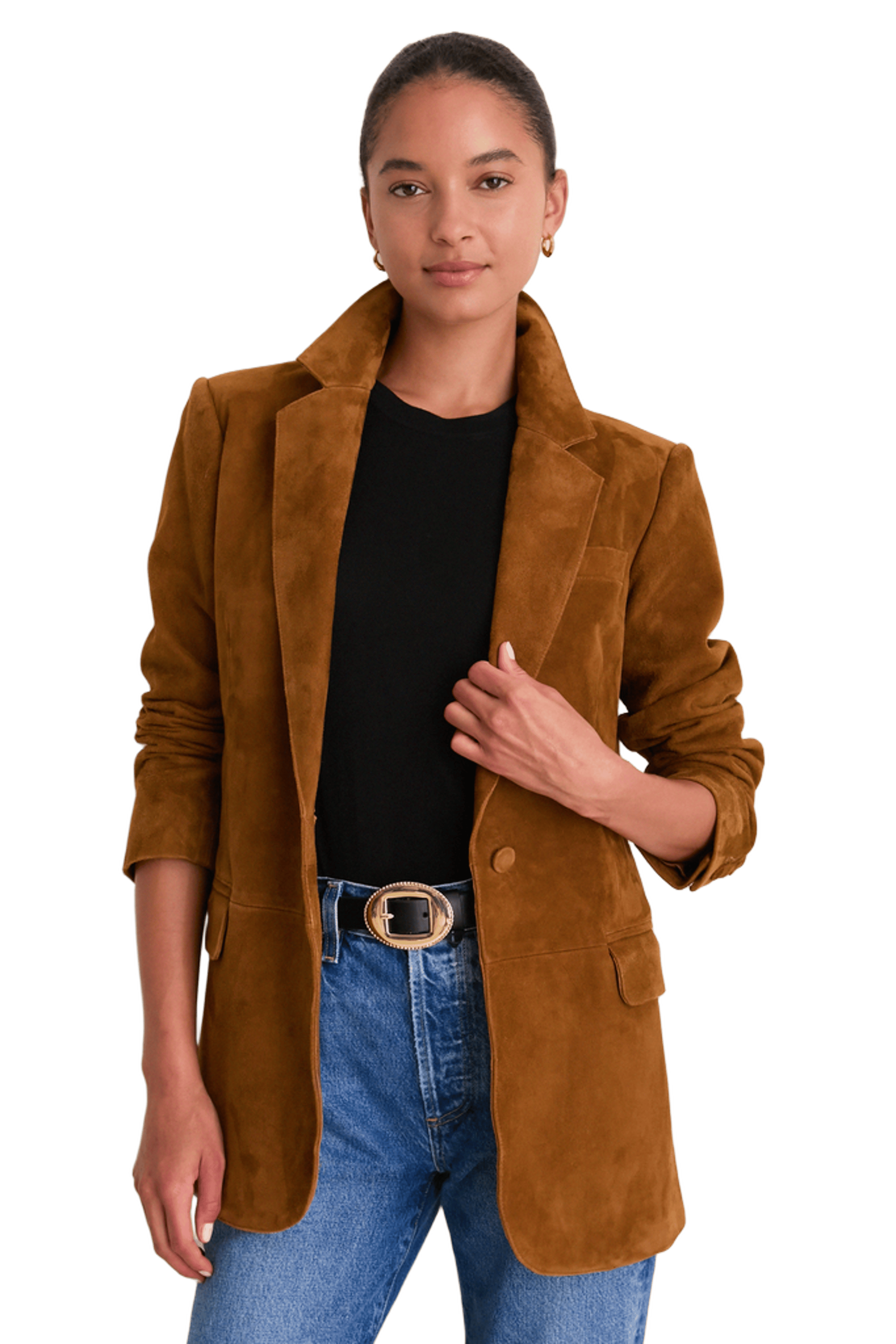 Toffee Suede Leo Boyfriend Blazer