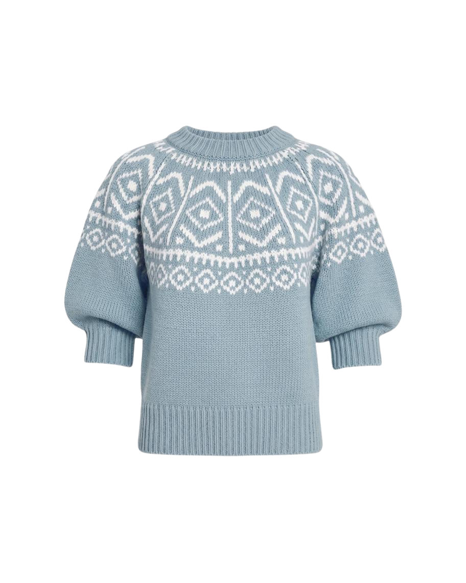 Howard Fair Isle Short Puff-Sleeve Sweater