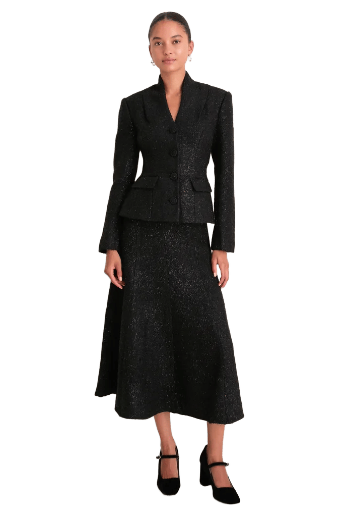 Black Metallic Boucle Midi Dress