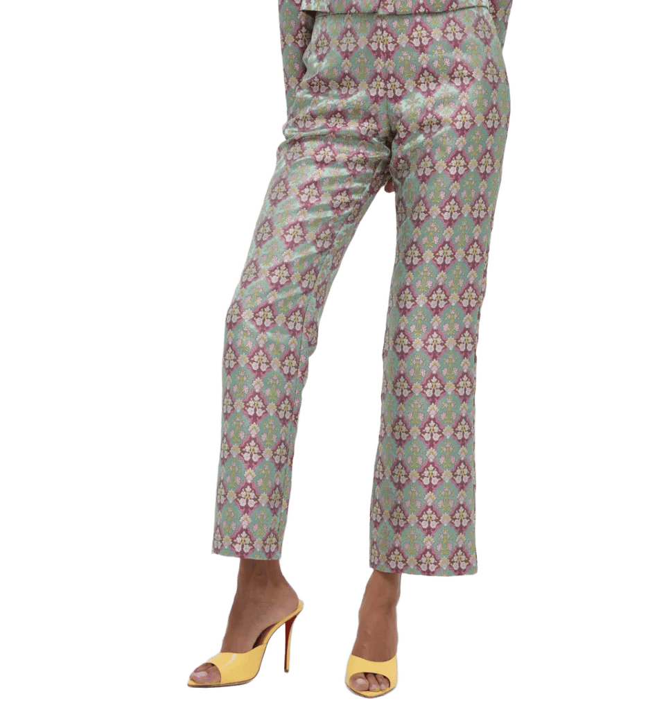 The Annina Pant - Brocade Diamond Block Berry/Green