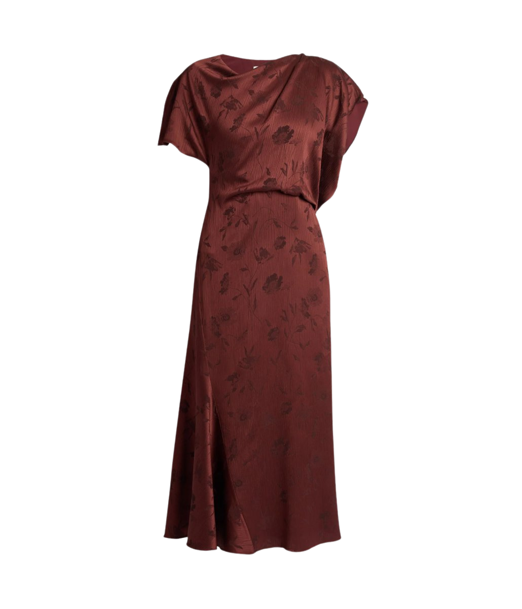 Floral Creponne Jacquard Short Sleeve Midi Dress