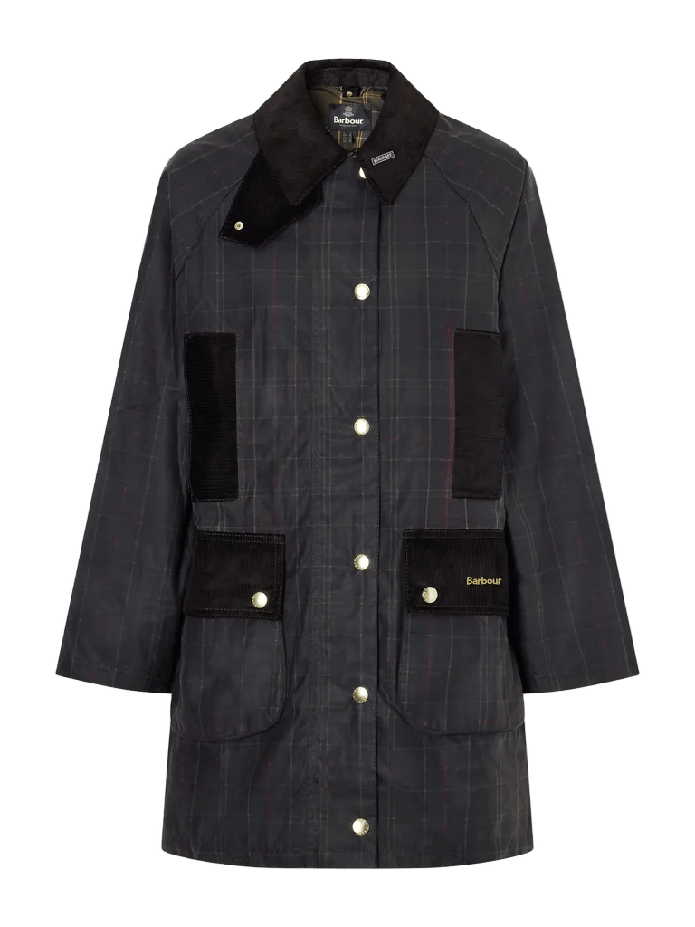 BARBOUR Checked corduroy-trimmed waxed-cotton coat