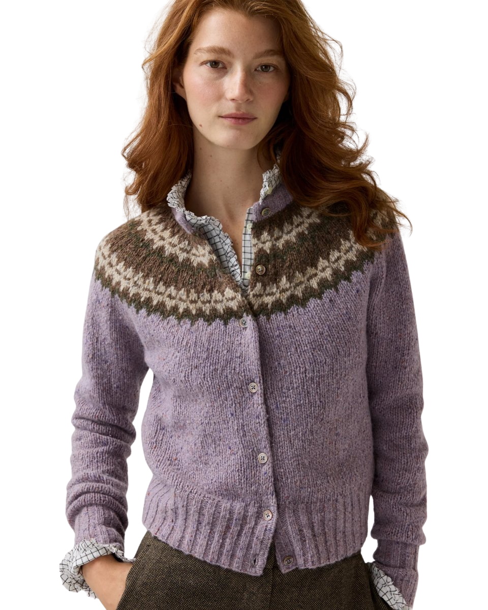 Marge Fair Isle Cardigan in Lavender Alpaca/Wool