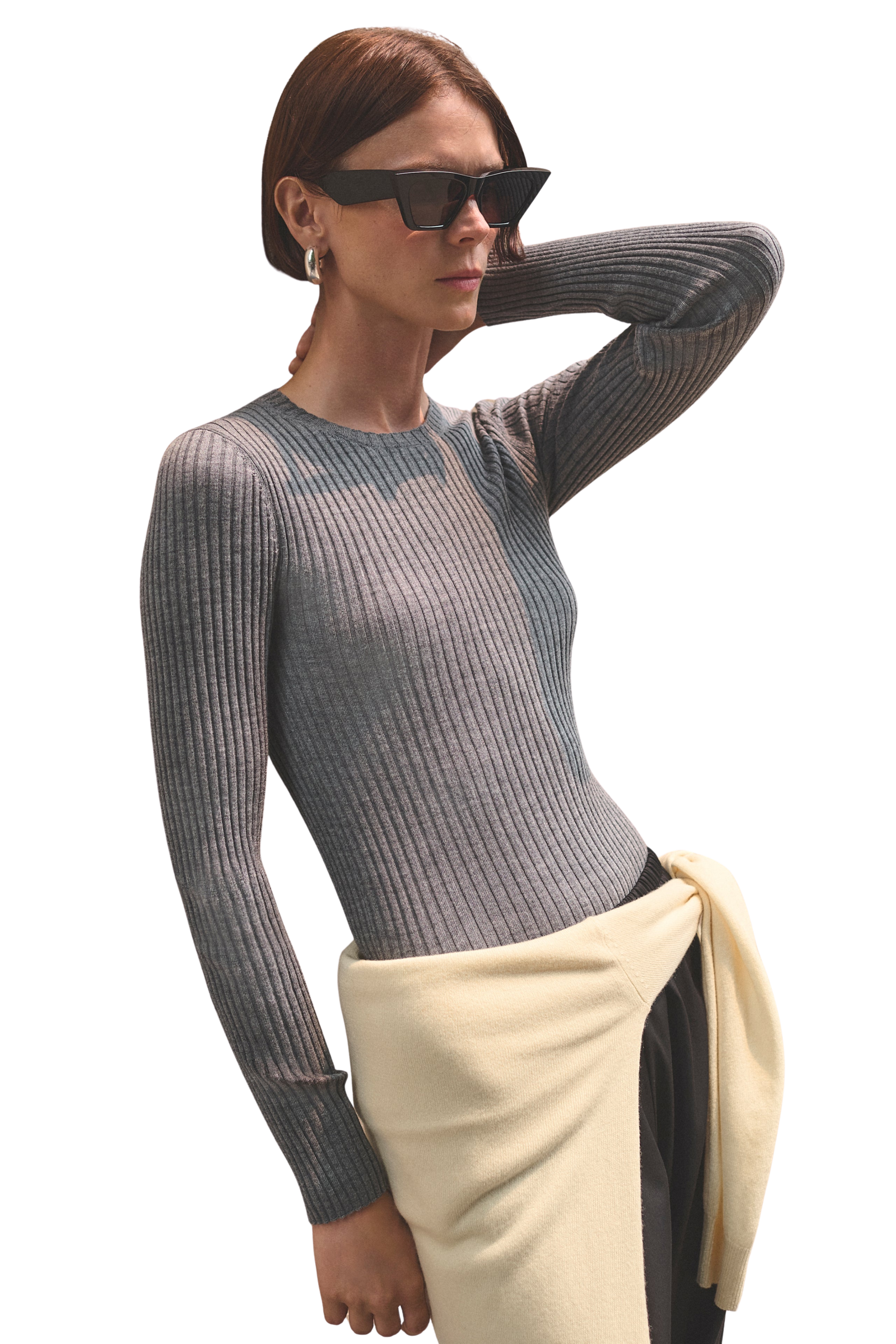 The Refined Ribbed Crew in Heather Smoke