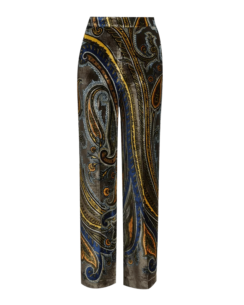 Paisley Velvet Straight-Leg Pants