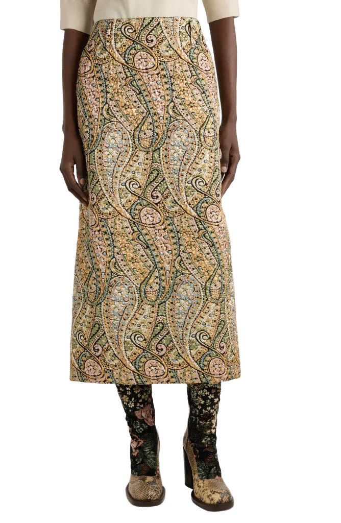 Sentista Paisley Jacquard Midi Skirt