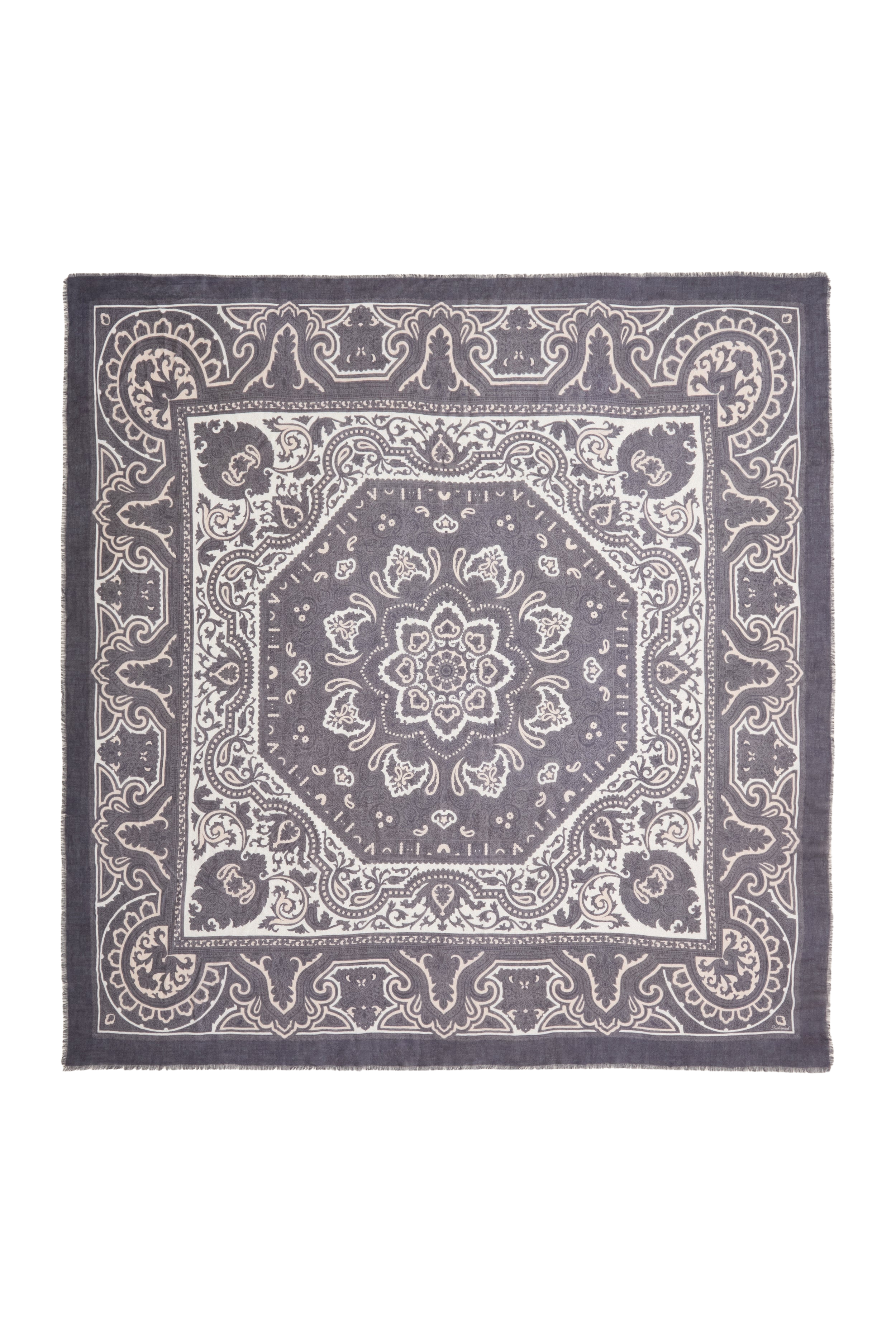 Navy Bandana Silk Cashmere Blend Large Scarf