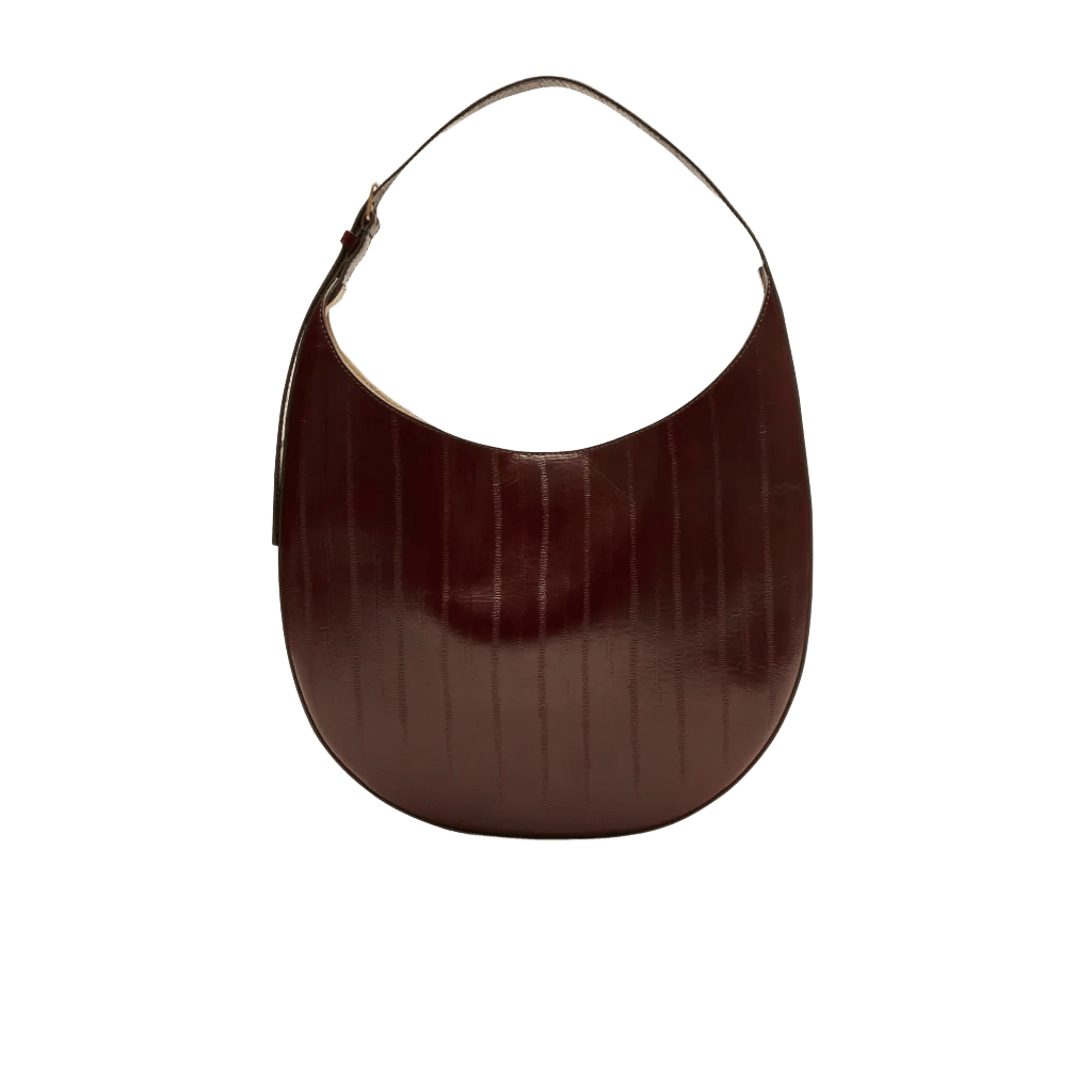 Round shoulder bag in eel-embossed leather