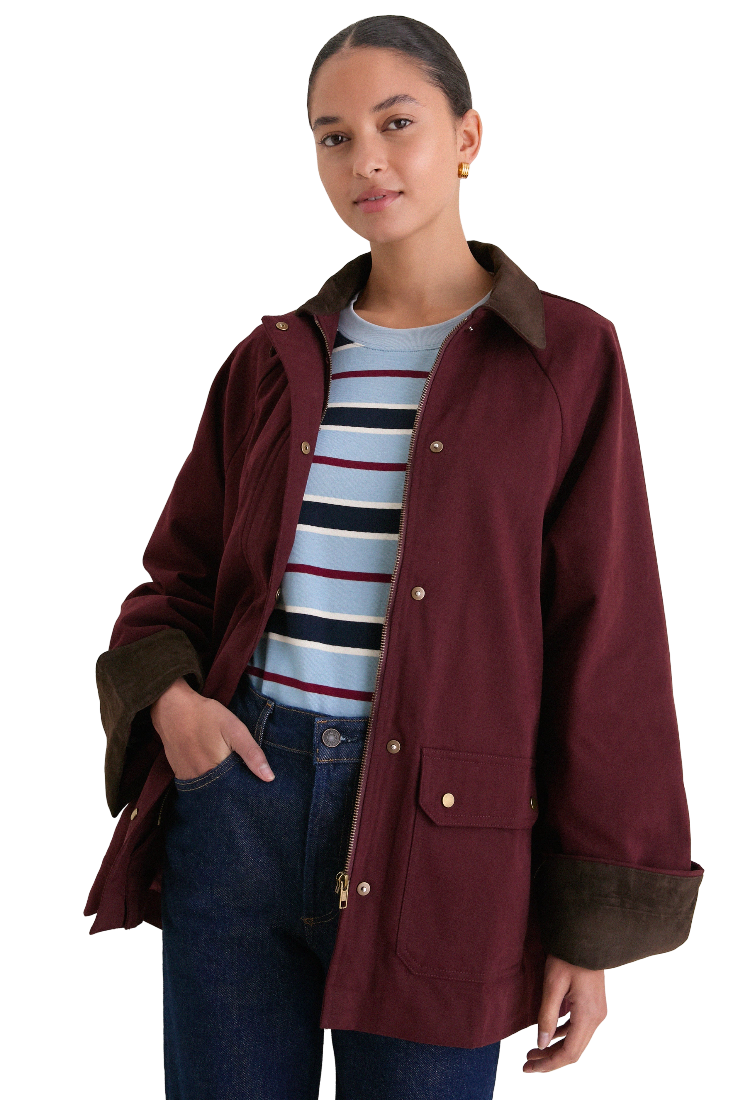 Oxblood Multi Contrast Collar Barn Jacket