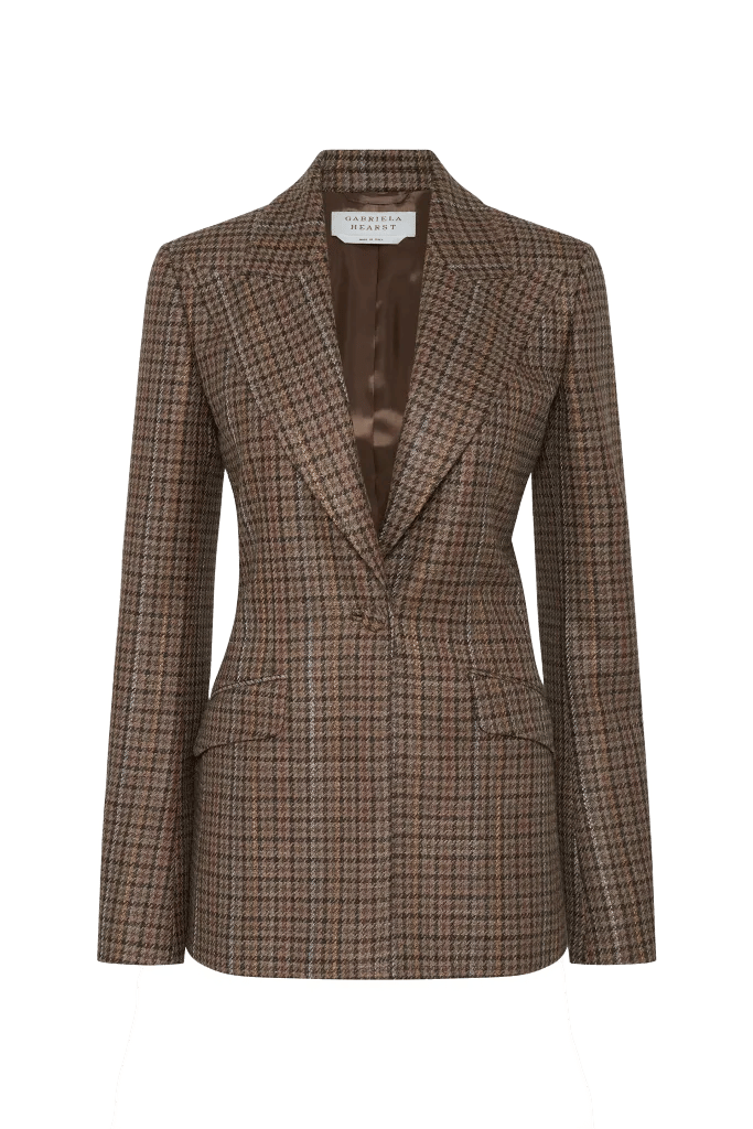 Leiva Blazer in Camel Multi Wool Silk Houndstooth