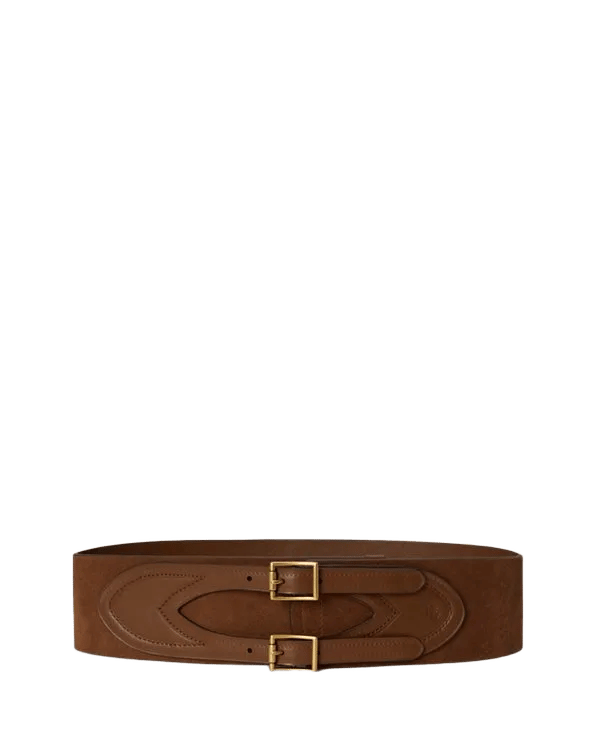 Suede & Leather Double-Buckle Wide Belt