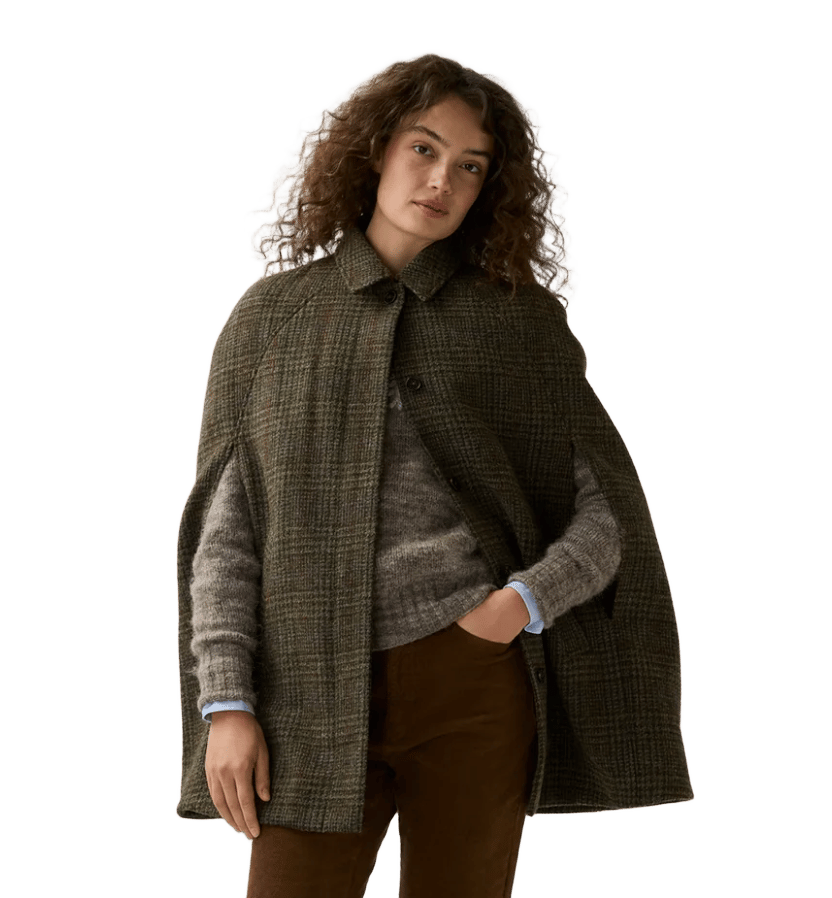 Bennet Tailored Cape in Lovat/Terracotta/Multi Plaid Harris Tweed