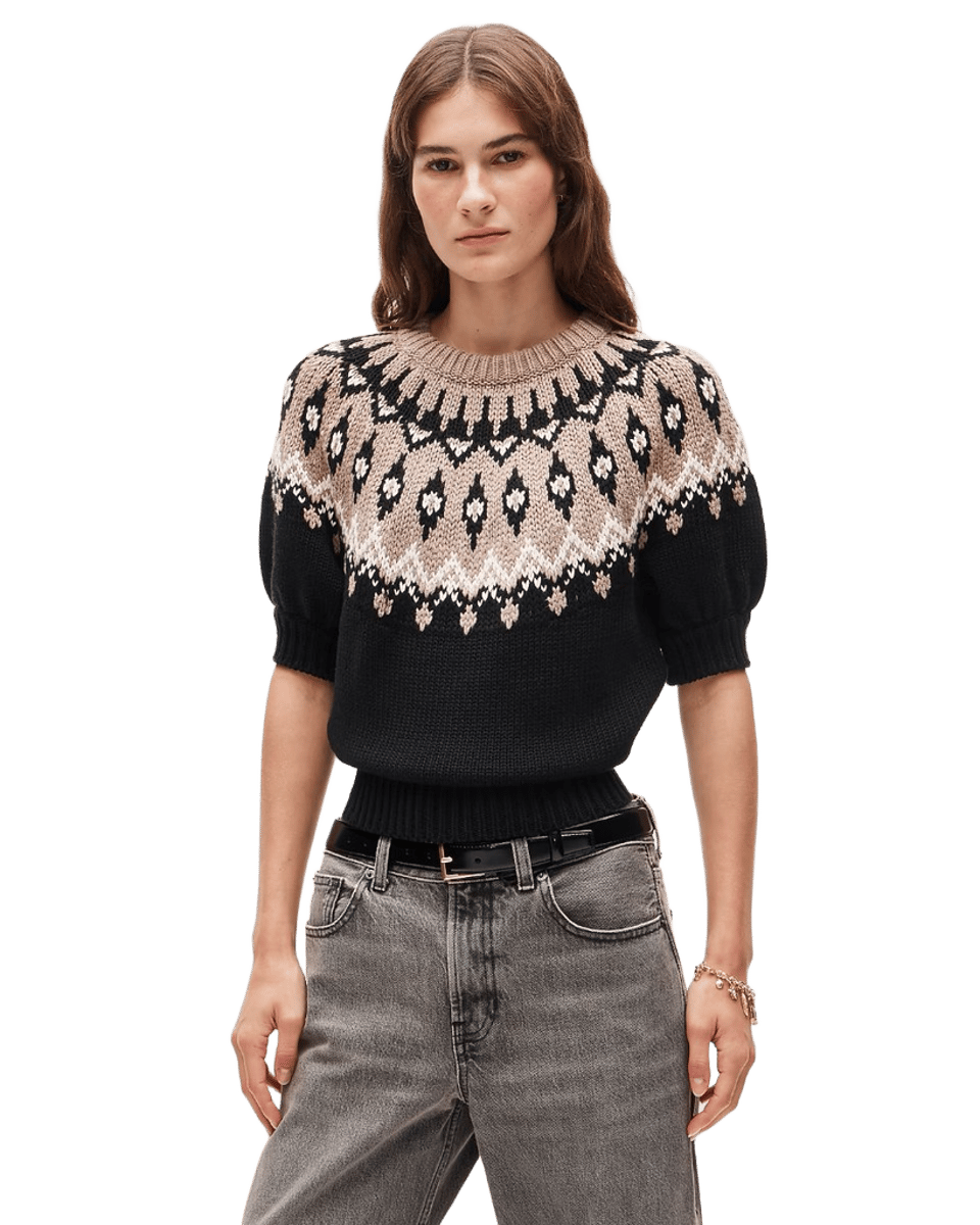 Short-sleeve Fair Isle sweater in cotton