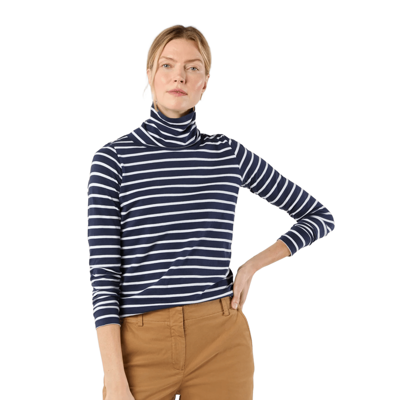 Turtleneck Tee in Navy/White Stripe Jersey