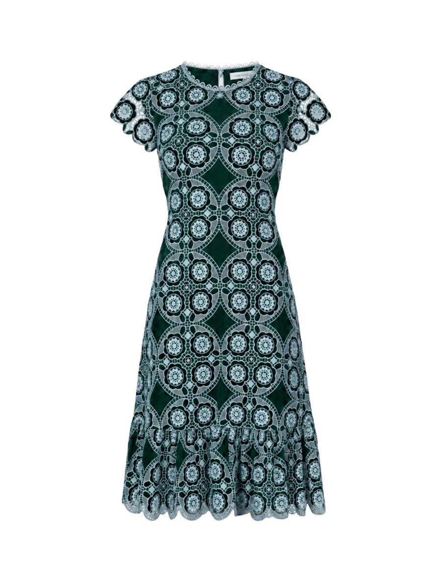 Waverly Velvet Lace Midi Dress in Emerald