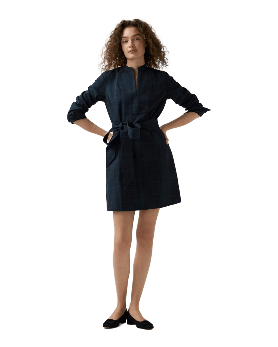 Mackey Dress in Blackwatch Patchwork Double-Weave
