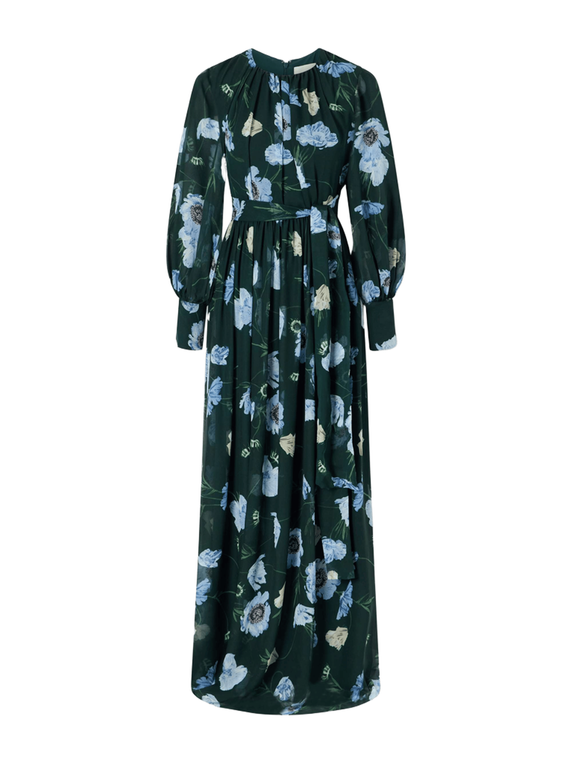 Floral-printed silk-voile gown