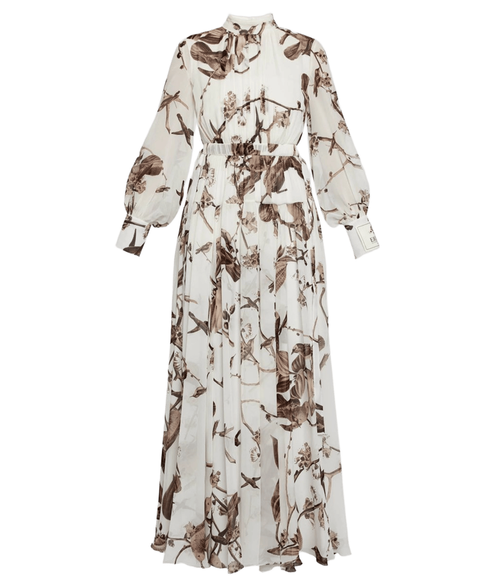 Printed Silk Voile Long Sleeve Gown