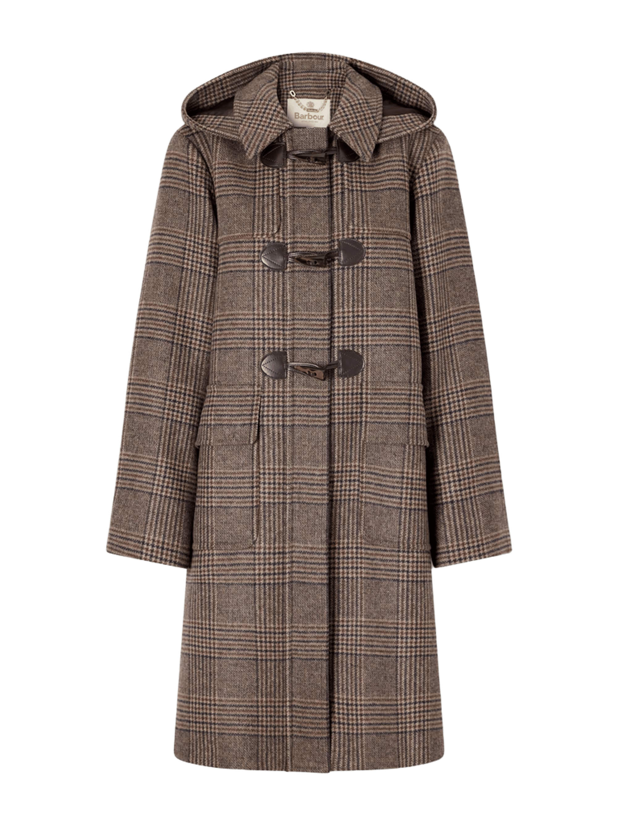 Melody leather-trimmed Prince of Wales checked wool-blend woven coat