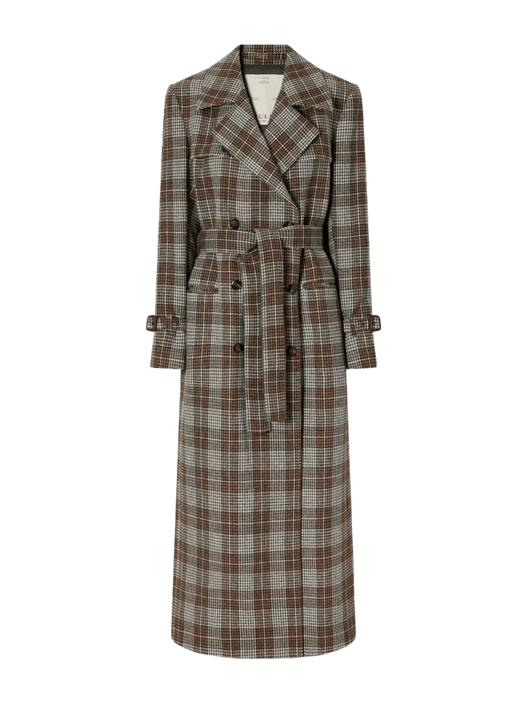 The Camilla double-breasted belted checked wool-houndstooth trench coat