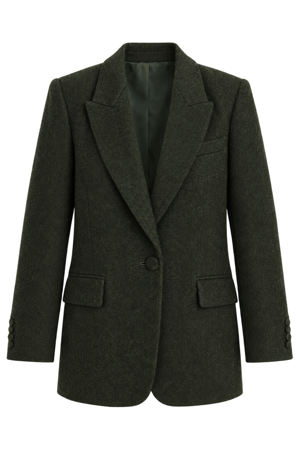 Hunter Green Tweed Herringbone Leo Blazer