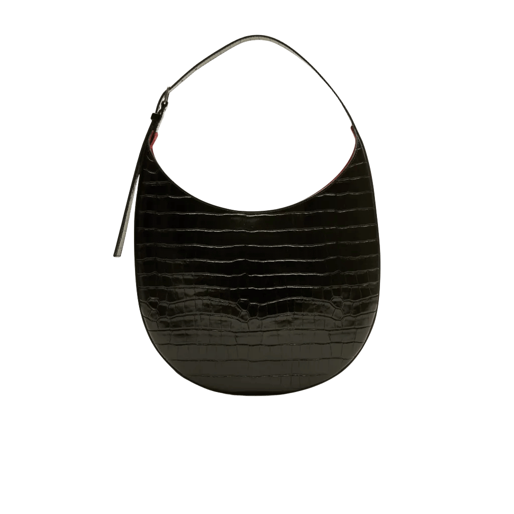 Round shoulder bag in croc-embossed leather