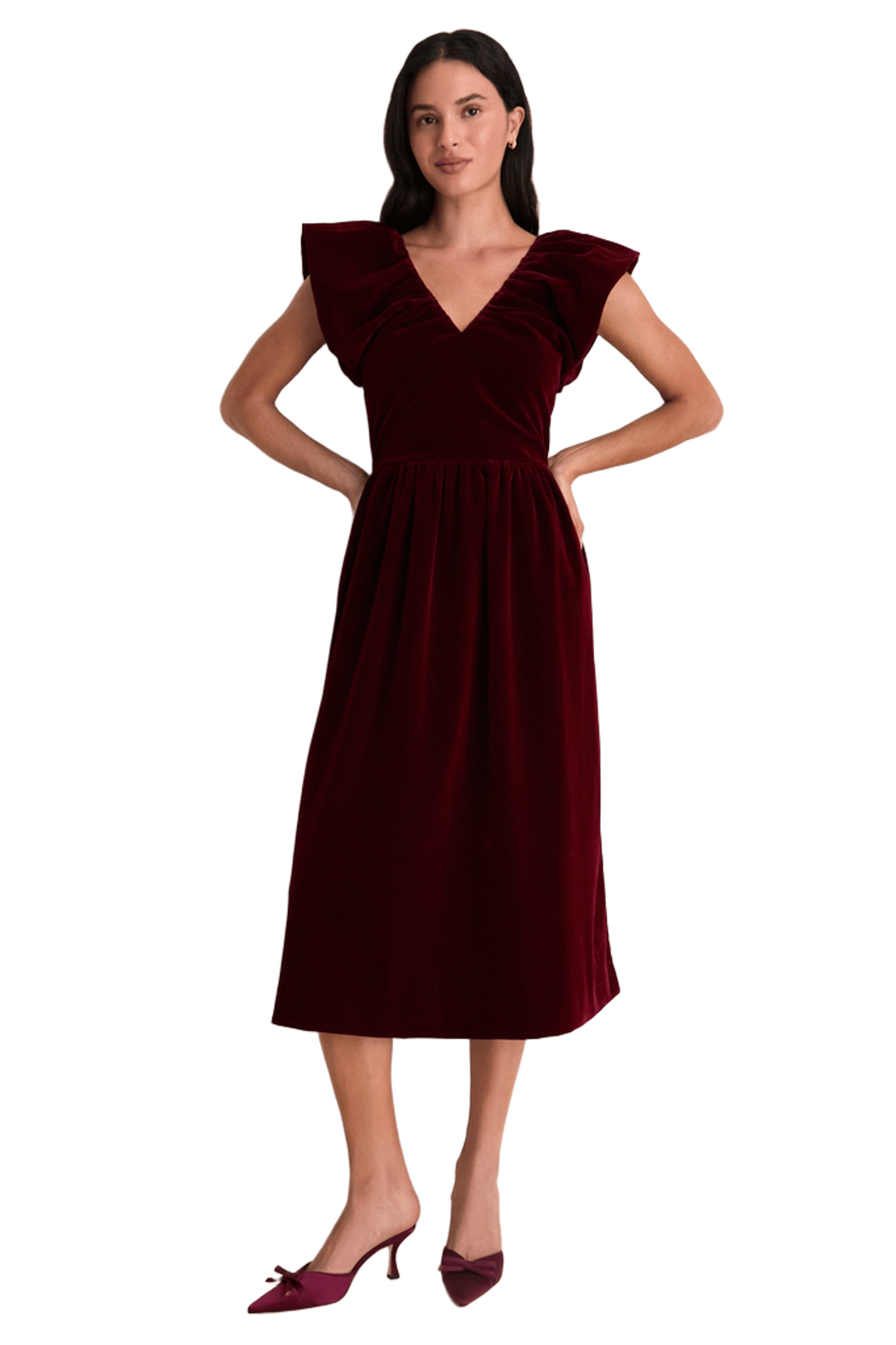 Burgundy Velvet Lyra Midi Dress