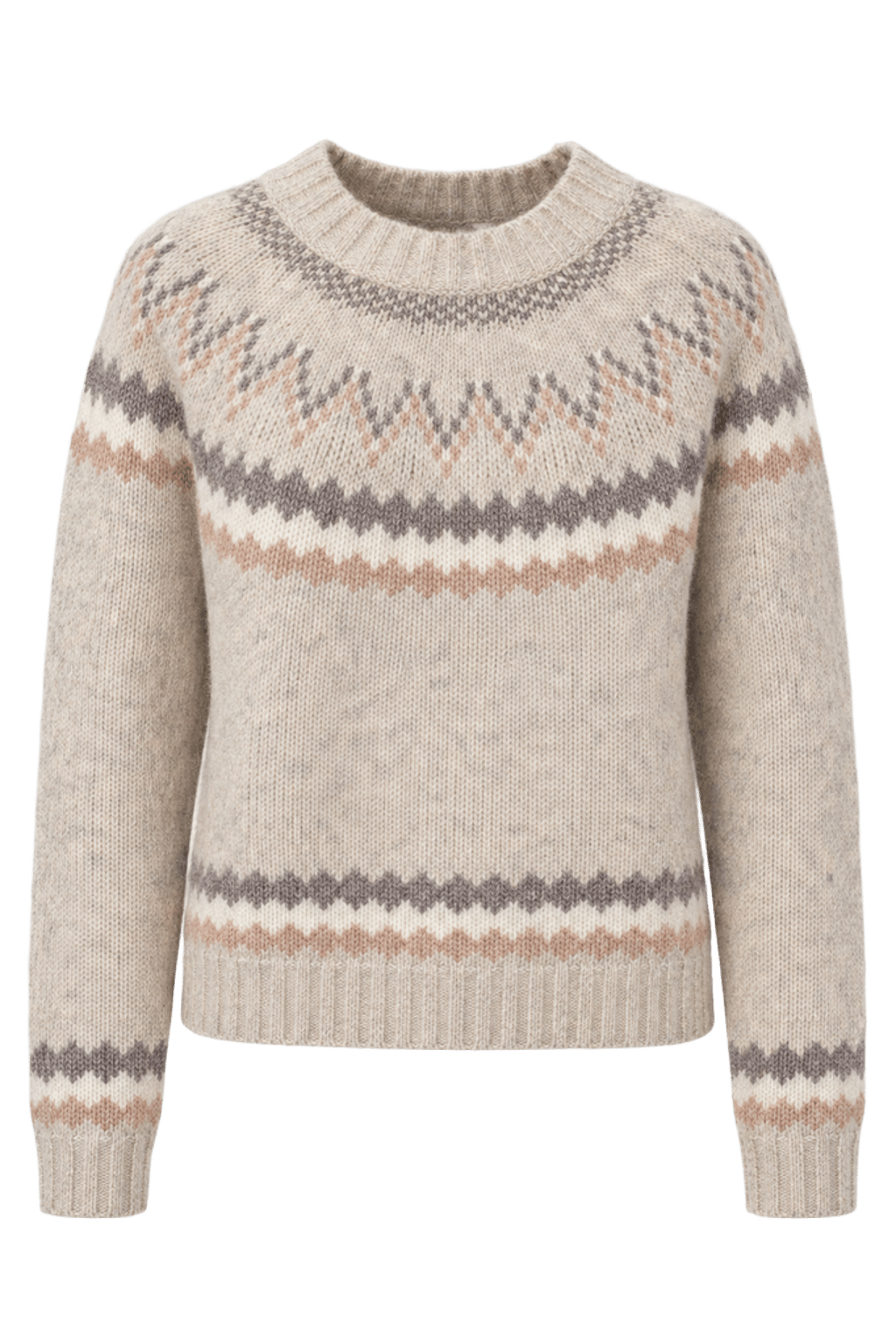 New England Fair Isle Crew - Ivory Heather