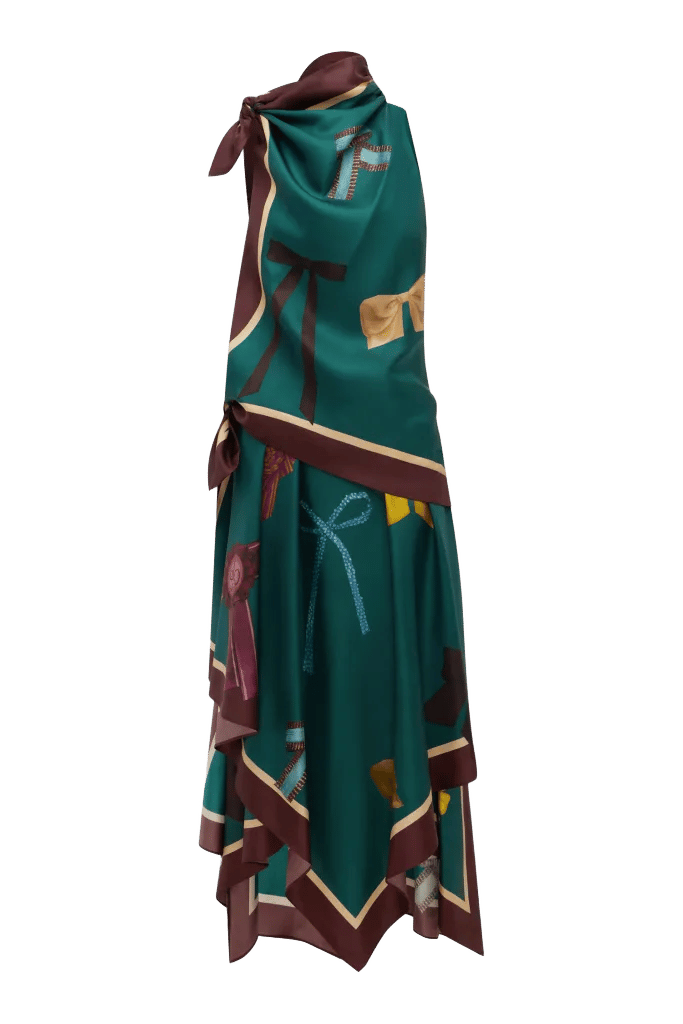 ROSETTE SILK SCARF MIDI DRESS