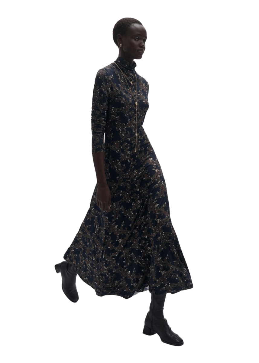 Fit + Flare Maxi Dress Navy Multi